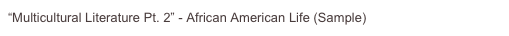 “Multicultural Literature Pt. 2” - African American Life (Sample)